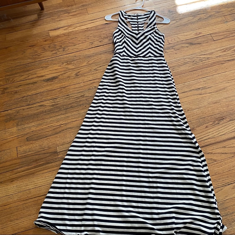 Black + White Striped Maxi Dress